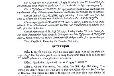 Quyết định Bộ sách giáo khoa giáo dục phổ thông sử dụng thống nhất toàn quốc từ năm học 2026-2027