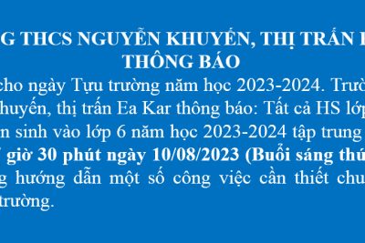Thông báo tập trung học sinh lớp 6, năm học 2023-2024