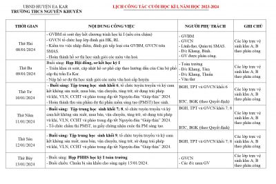 Lịch công tác từ ngày 08/01/2024 đến 13/01/2024