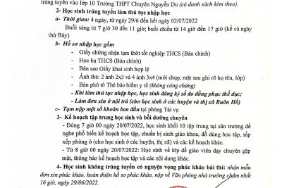 Chúc mừng học sinh trường THCS Nguyễn Khuyến trúng tuyển vào trường chuyên Nguyễn Du, tỉnh Đắk Lắk, năm học 2022-2023
