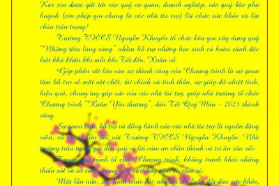 Thư cảm ơn các nhà tài trợ Chương trình “Xuân Yêu thương, Tết Quý Mão 2023”